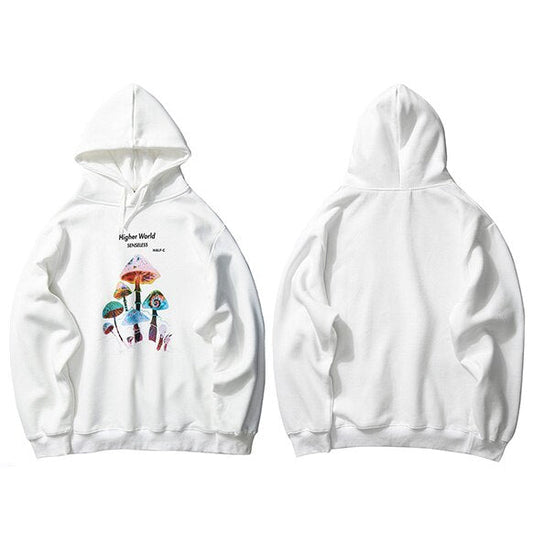 Men Hip Hop Streetwear Rainbow Mushroom Hoodie Sweatshirt Fleece Winter Harajuku Hoodie Pullover Cotton Hooded Sweatshirt
