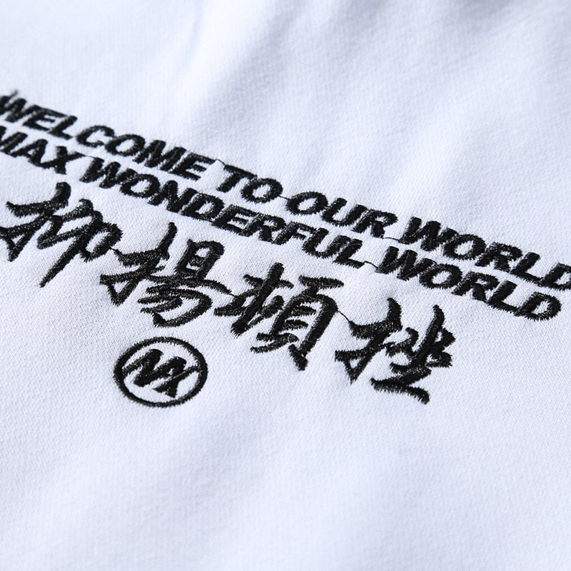 Men Hip Hop Hoodie Sweatshirt Embroidery Crane Harajuku Streetwear Hoodie Fleece  Autumn Cotton Hooded Pullover Oversized