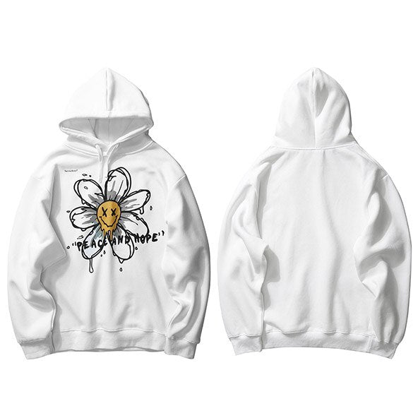 Harajuku Hoodie Sweatshirt Daisy Flower Mens Streetwear Hip Hop Hoodie Pullover Cotton Hooded Sweatshirt Fleece Winter